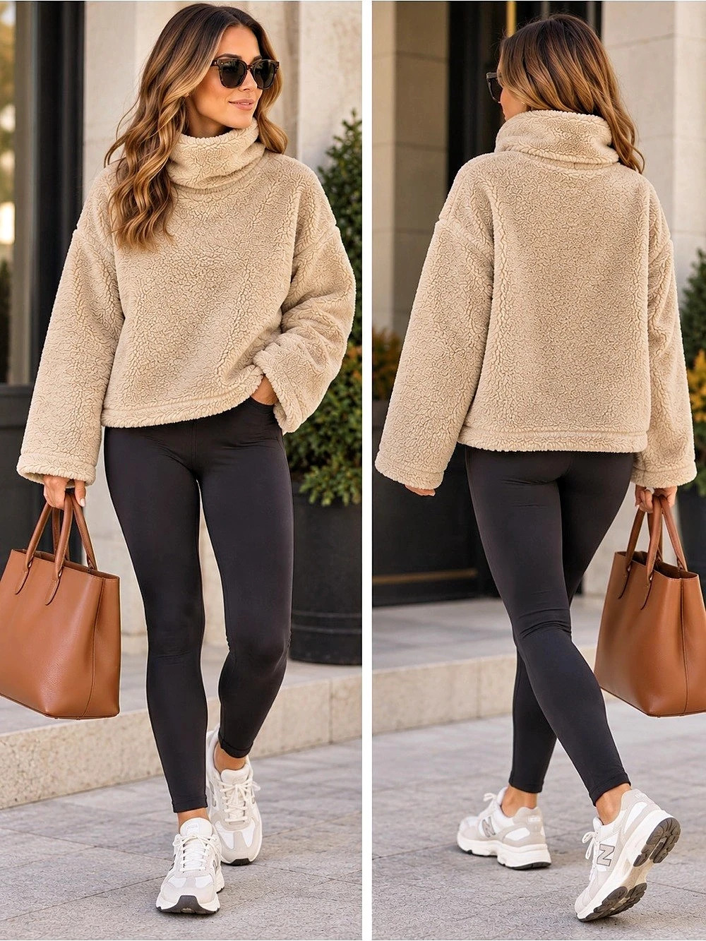 Tuckernuck Cowl Neck Fleece Pullover in Beige Size Medium